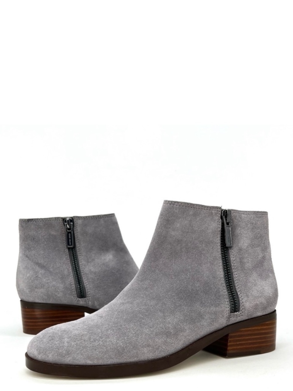 Cole Haan Ankle Boots Women’s Size 6 Gray Suede Low Stacked Heel Side Zip EUC